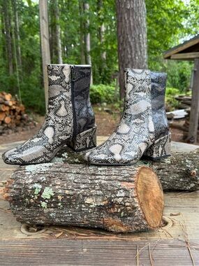 French Connection Snakeskin Ankle Boots - Black & Gray